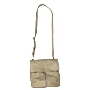 Kenneth Cole Reaction Fold Over Purse Handbag Crossbody Faux Leather Tan Cream